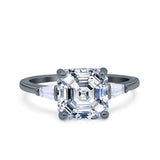 Asscher Cut Art Deco Wedding Engagement Ring Bridal Baguette Simulated Cubic Zirconia 925 Sterling Silver