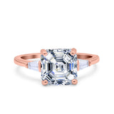 Asscher Cut Art Deco Wedding Engagement Ring Bridal Baguette Simulated Cubic Zirconia 925 Sterling Silver
