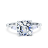 Asscher Cut Art Deco Wedding Engagement Ring Bridal Baguette Simulated Cubic Zirconia 925 Sterling Silver