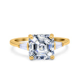 Asscher Cut Art Deco Wedding Engagement Ring Bridal Baguette Simulated Cubic Zirconia 925 Sterling Silver