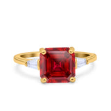 Asscher Cut Art Deco Wedding Engagement Ring Bridal Baguette Simulated Cubic Zirconia 925 Sterling Silver