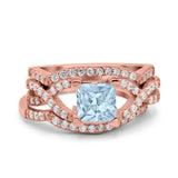 Three Piece Infinity Shank Cushion Cut Art Deco Halo Engagement Ring Round Simulated Cubic Zirconia 925 Sterling Silver