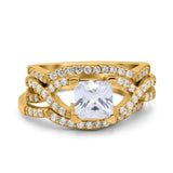 Three Piece Infinity Shank Cushion Cut Art Deco Halo Engagement Ring Round Simulated Cubic Zirconia 925 Sterling Silver