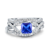 Three Piece Infinity Shank Cushion Cut Art Deco Halo Engagement Ring Round Simulated Cubic Zirconia 925 Sterling Silver