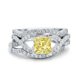 Three Piece Infinity Shank Cushion Cut Art Deco Halo Engagement Ring Round Simulated Cubic Zirconia 925 Sterling Silver