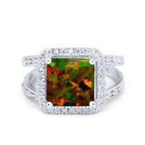 Halo Princess Shape Engagement Ring Simulated CZ 925 Sterling Silver
