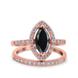 Two Piece Halo Marquise Art Deco Wedding Engagement Bridal Ring Round Simulated Cubic Zirconia 925 Sterling Silver