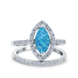Two Piece Halo Marquise Art Deco Wedding Engagement Bridal Ring Round Simulated Cubic Zirconia 925 Sterling Silver