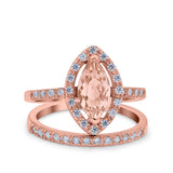 Two Piece Halo Marquise Art Deco Wedding Engagement Bridal Ring Round Simulated Cubic Zirconia 925 Sterling Silver