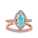 Two Piece Halo Marquise Art Deco Wedding Engagement Bridal Ring Round Simulated Cubic Zirconia 925 Sterling Silver
