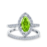 Two Piece Halo Marquise Art Deco Wedding Engagement Bridal Ring Round Simulated Cubic Zirconia 925 Sterling Silver