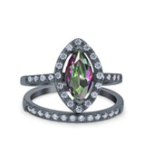 Two Piece Halo Marquise Art Deco Wedding Engagement Bridal Ring Round Simulated Cubic Zirconia 925 Sterling Silver