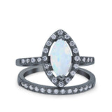 Two Piece Halo Marquise Art Deco Wedding Engagement Bridal Ring Round Simulated Cubic Zirconia 925 Sterling Silver