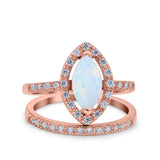 Two Piece Halo Marquise Art Deco Wedding Engagement Bridal Ring Round Simulated Cubic Zirconia 925 Sterling Silver