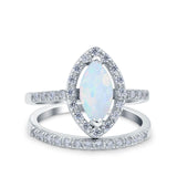 Two Piece Halo Marquise Art Deco Wedding Engagement Bridal Ring Round Simulated Cubic Zirconia 925 Sterling Silver