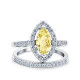Two Piece Halo Marquise Art Deco Wedding Engagement Bridal Ring Round Simulated Cubic Zirconia 925 Sterling Silver
