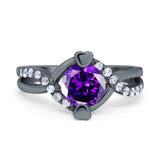 Art Deco Wedding Bridal Ring Round Simulated Cubic Zirconia 925 Sterling Silver