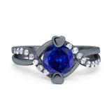 Art Deco Wedding Bridal Ring Round Simulated Cubic Zirconia 925 Sterling Silver
