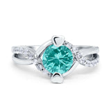 Art Deco Wedding Bridal Ring Round Simulated Cubic Zirconia 925 Sterling Silver