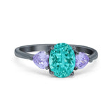 Three Stone Oval Wedding Bridal Ring Simulated Cubic Zirconia 925 Sterling Silver
