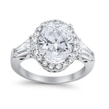 Halo Fashion Ring Round Baguette Simulated CZ 925 Sterling Silver