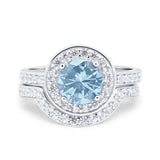 Two Piece Halo Ring Band Bridal Set Round Simulated Cubic Zirconia 925 Sterling Silver