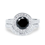 Two Piece Halo Ring Band Bridal Set Round Simulated Cubic Zirconia 925 Sterling Silver