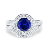 Two Piece Halo Ring Band Bridal Set Round Simulated Cubic Zirconia 925 Sterling Silver