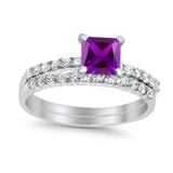 Princess Cut Bridal Set Simulated CZ 925 Sterling Silver Ring