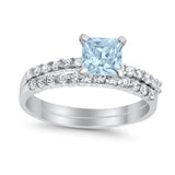 Princess Cut Bridal Set Simulated CZ 925 Sterling Silver Ring
