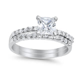 Princess Cut Bridal Set Simulated CZ 925 Sterling Silver Ring