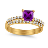 Princess Cut Bridal Set Simulated CZ 925 Sterling Silver Ring