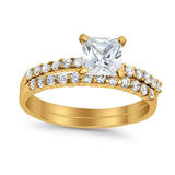 Princess Cut Bridal Set Simulated CZ 925 Sterling Silver Ring