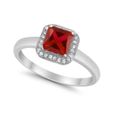 Halo Engagement Ring Simulated Cubic Zirconia 925 Sterling Silver
