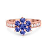 Flower Solitaire Wedding Engagement Ring Simulated Cubic Zirconia 925 Sterling Silver