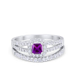 Halo Two Piece Engagement Ring Simulated Cubic Zirconia 925 Sterling Silver