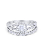 Halo Two Piece Engagement Ring Simulated Cubic Zirconia 925 Sterling Silver