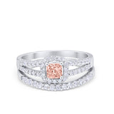 Halo Two Piece Engagement Ring Simulated Cubic Zirconia 925 Sterling Silver