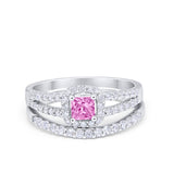 Halo Two Piece Engagement Ring Simulated Cubic Zirconia 925 Sterling Silver