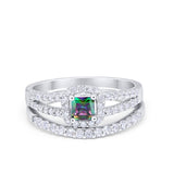 Halo Two Piece Engagement Ring Simulated Cubic Zirconia 925 Sterling Silver