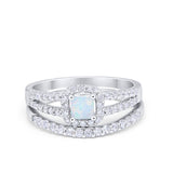 Halo Two Piece Engagement Ring Simulated Cubic Zirconia 925 Sterling Silver