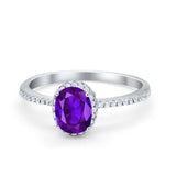 Halo Fashion Ring Oval Simulated Cubic Zirconia Accent 925 Sterling Silver