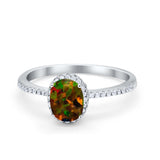 Halo Fashion Ring Oval Simulated Cubic Zirconia Accent 925 Sterling Silver