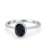 Halo Fashion Ring Oval Simulated Cubic Zirconia Accent 925 Sterling Silver