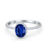 Halo Fashion Ring Oval Simulated Cubic Zirconia Accent 925 Sterling Silver
