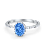 Halo Fashion Ring Oval Simulated Cubic Zirconia Accent 925 Sterling Silver