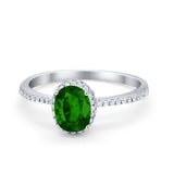 Halo Fashion Ring Oval Simulated Cubic Zirconia Accent 925 Sterling Silver