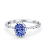 Halo Fashion Ring Oval Simulated Cubic Zirconia Accent 925 Sterling Silver