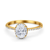 Halo Fashion Ring Oval Simulated Cubic Zirconia Accent 925 Sterling Silver