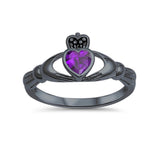 Irish Claddagh Heart Promise Ring Simulated Cubic Zirconia 925 Sterling Silver